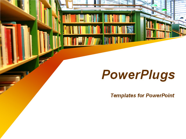 PowerPoint Template: library shelves filled with books representing a